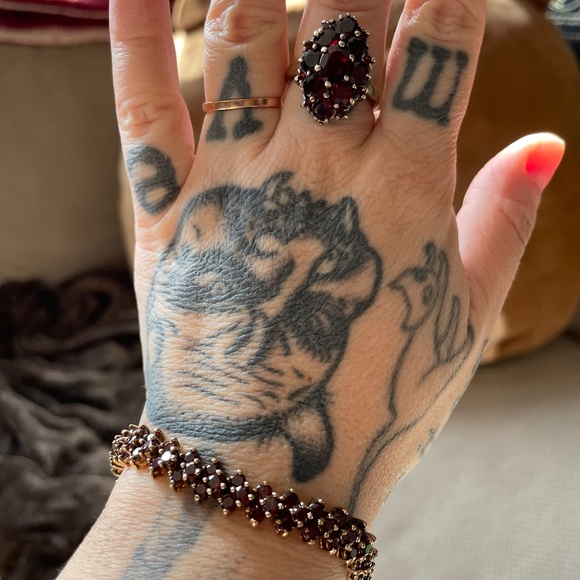 Garnet Ring & Bracelet Set - Vintage 1990's - Sterling Silver Washed Gold Sz 8 - Picture 12 of 12